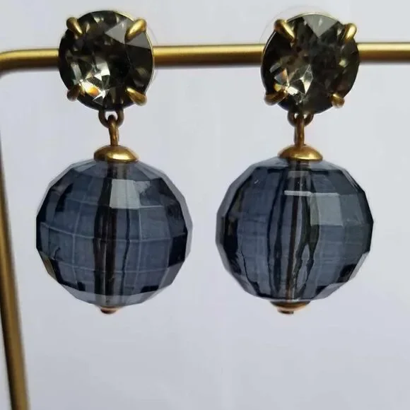 NWT J Crew Large Acrylic Blue Gray Ball Drop Earrings CZ Stud - Picture 8 of 9